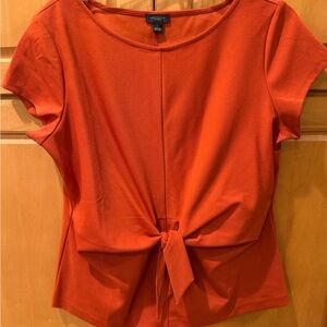 Ann Taylor Orange Tie-Front Short Sleeve Top